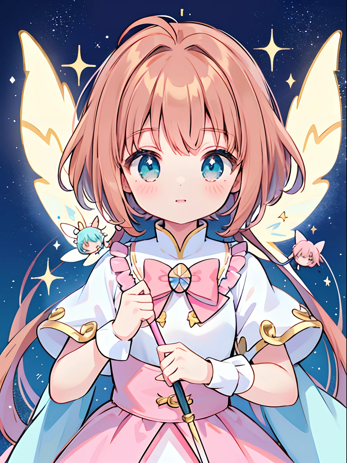 k hd,Anime girl with wand and star wand in her hand, portrait of magical girl, sparkling magical girl, magical girl, cardcaptor sakura, clean and meticulous anime art, magical girl anime mahou shojo, beautiful anime art style, cute anime girl portraits, carrying a magical staff, zerochan art, lovely art style, astral fairy, Soft anime illustration