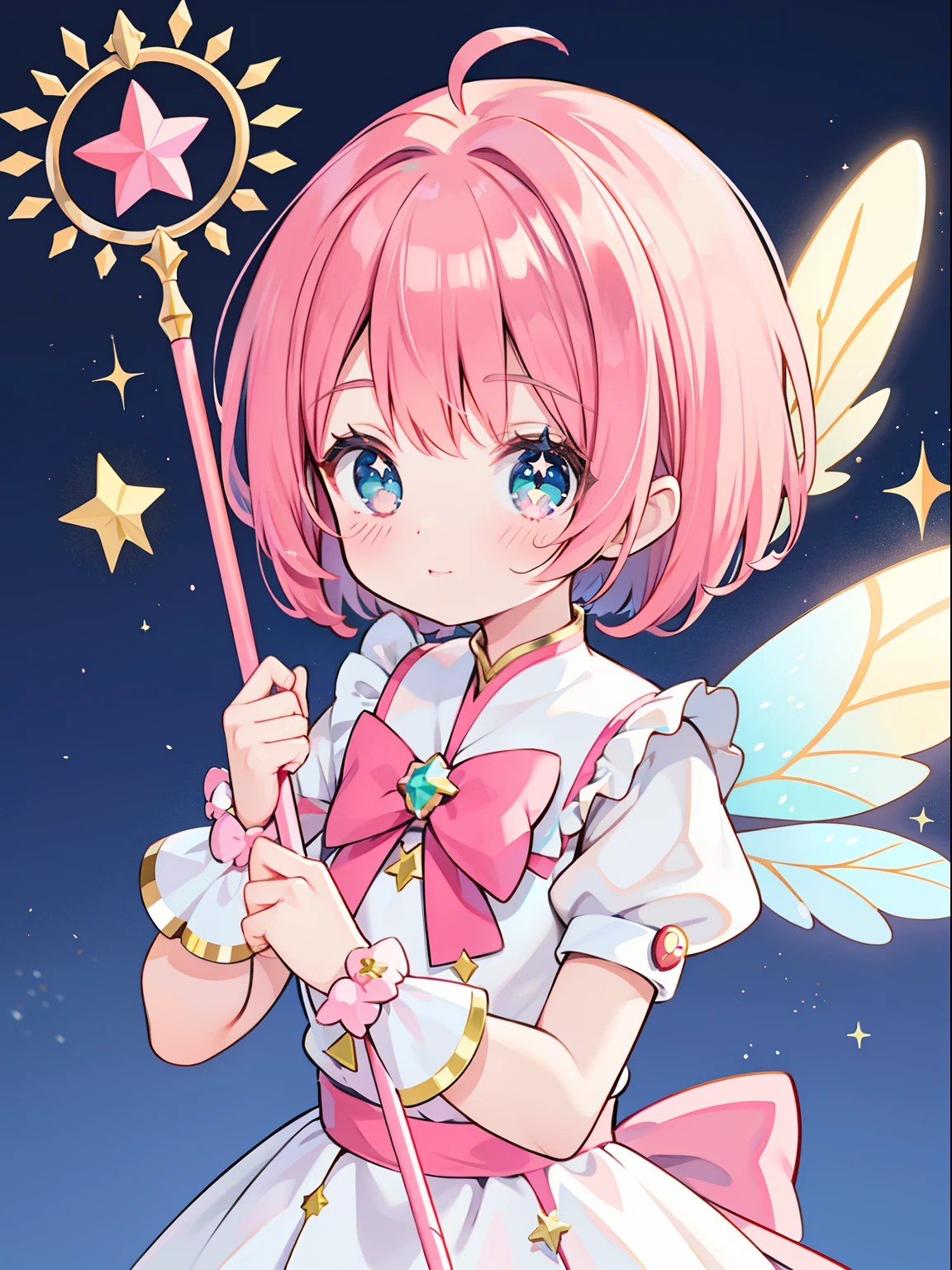 k hd,Anime girl with wand and star wand in her hand, portrait of magical girl, sparkling magical girl, magical little girl, cardcaptor sakura, clean and meticulous anime art, magical girl anime mahou shojo, beautiful anime art style, cute anime girl portraits, carrying a magical staff, zerochan art, lovely art style, astral fairy, Soft anime illustration