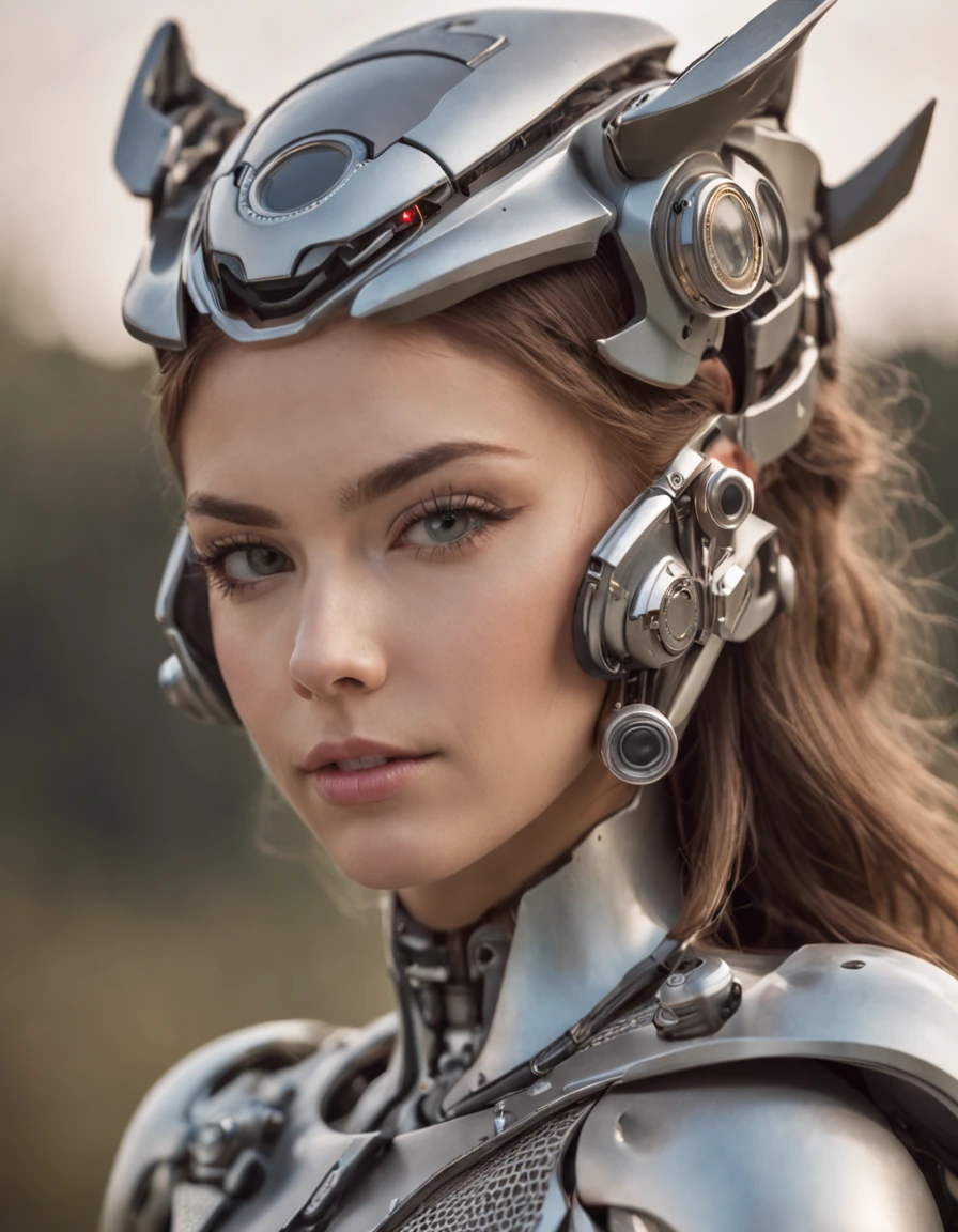 A beautiful girl in cybernetic costumes, em uma paisagem futuristica