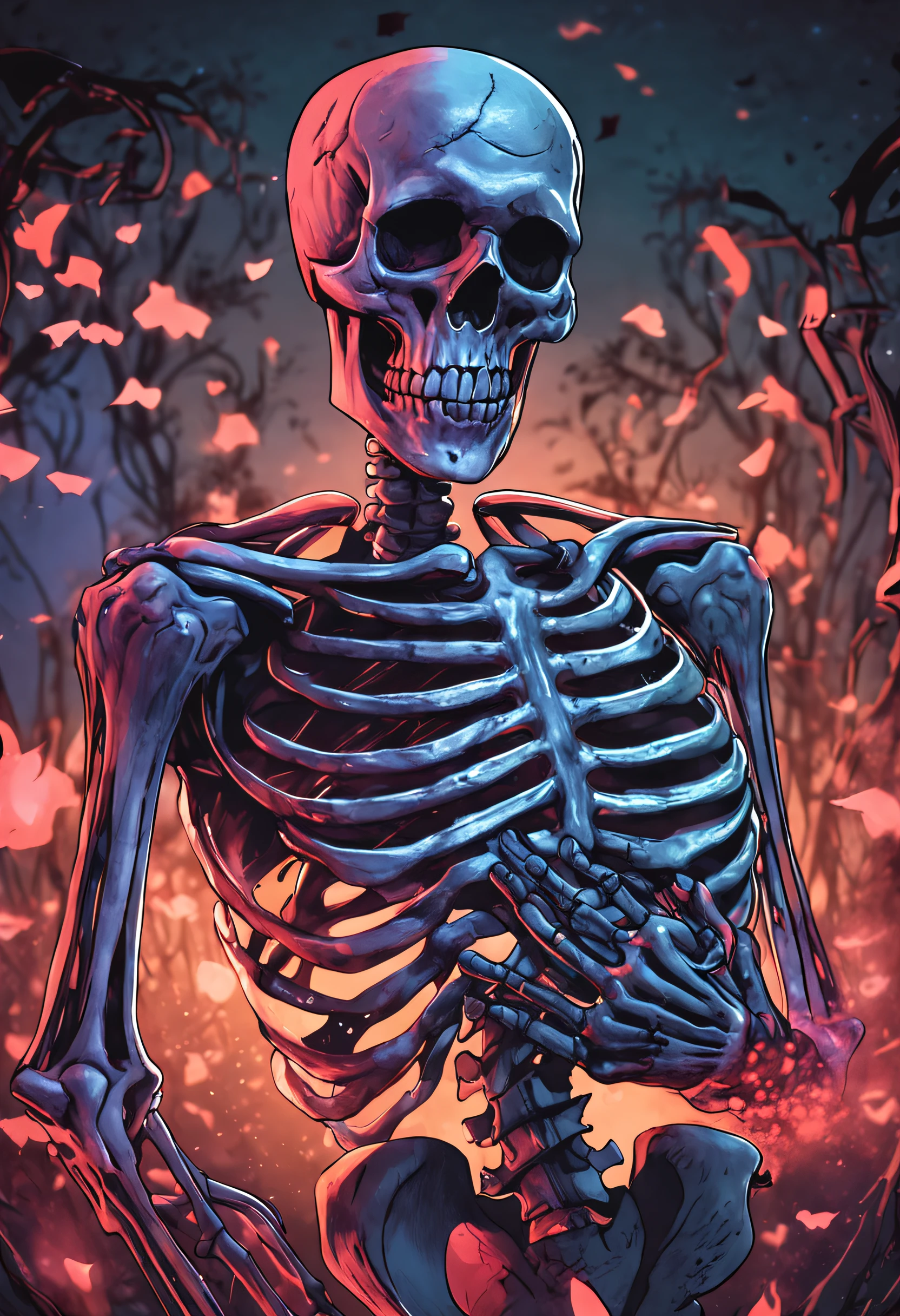 Scary skeleton draw a heart with his hands , anime art, 8k 50 --s 2