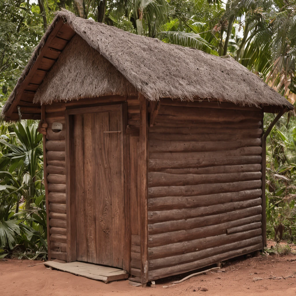Create a house in the interior of Pará with a wooden fence, with simple wooden door, in front a small closed peoço and a tall wooden house with half a meter from the ground, com uma porta na frente e um quintal atras