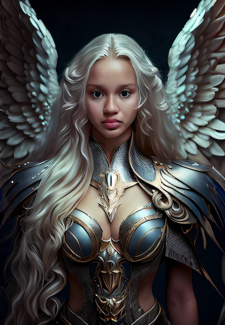 uma mulher com longos cabelos loiros e asas em uma roupa prateada, arte fantasia behance, menina do cavaleiro do anjo, as a mystical valkyrie, Retrato de um anjo bonito, Alexandra Fomina Artstation, retrato de fantasia fosco detalhado, retrato da fantasia, retrato de arte conceito de fantasia, epic fantasy art portrait, retrato da arte da fantasia, personagem de fantasia hiperdetalhado, arte do retrato da fantasia, retrato do personagem da fantasia