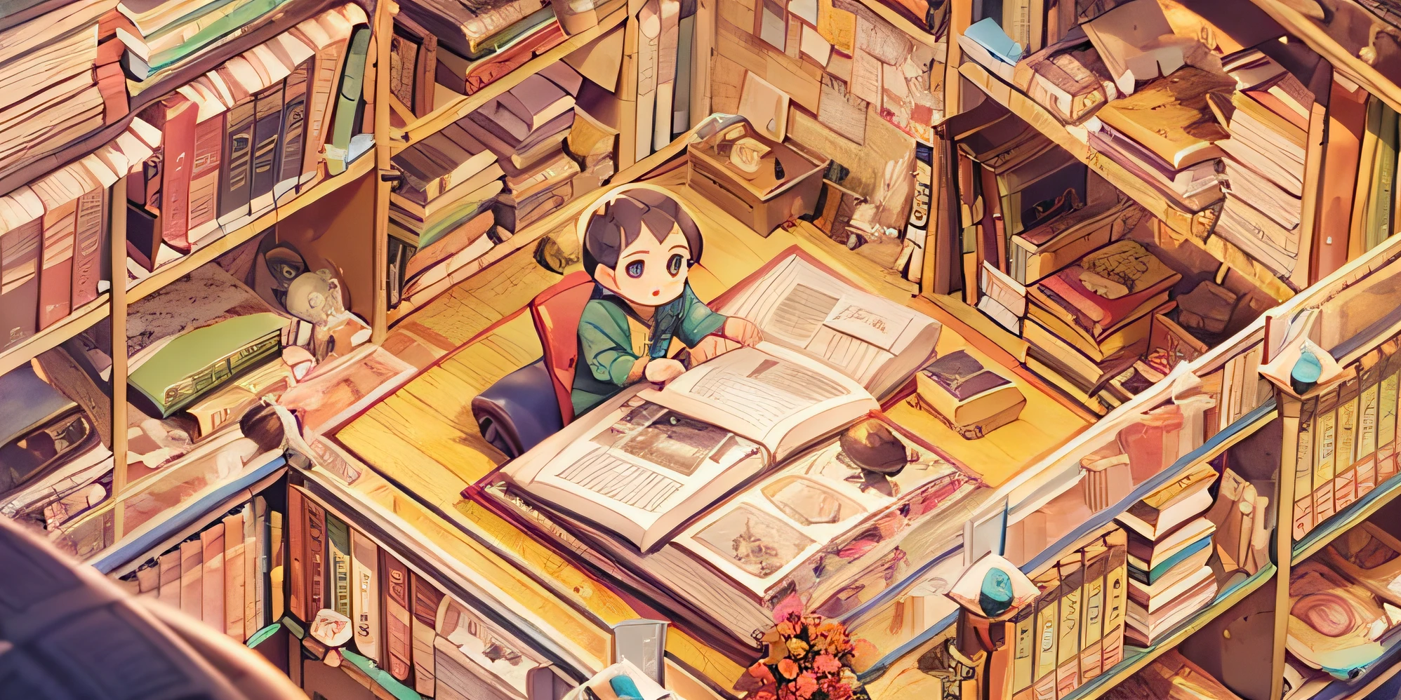Um escrevendo apaixonadamente em um papel, seu quarto tem luzes quentes, criando uma obra-prima em um estilo de arte vetorial hipnotizantemente detalhado, captured from an inspiring aerial perspective, ultra detalhado, no estilo de 0mib