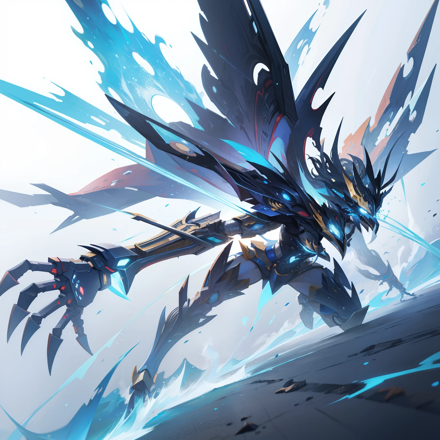 Mecha - art style of a giant robot with a massive blade, Splash Art Oficial, arte oficial altamente detalhada, Keqing por Genshin Impact, Estilo Duelyst, arte detalhada Onmyoji, por Yang J, papel de parede splash arte promocional, g Estilo de arte liuliano, colossal dragon as background, arte hiper conceito, Arte conceitual de League of Legends, corpo masculino,