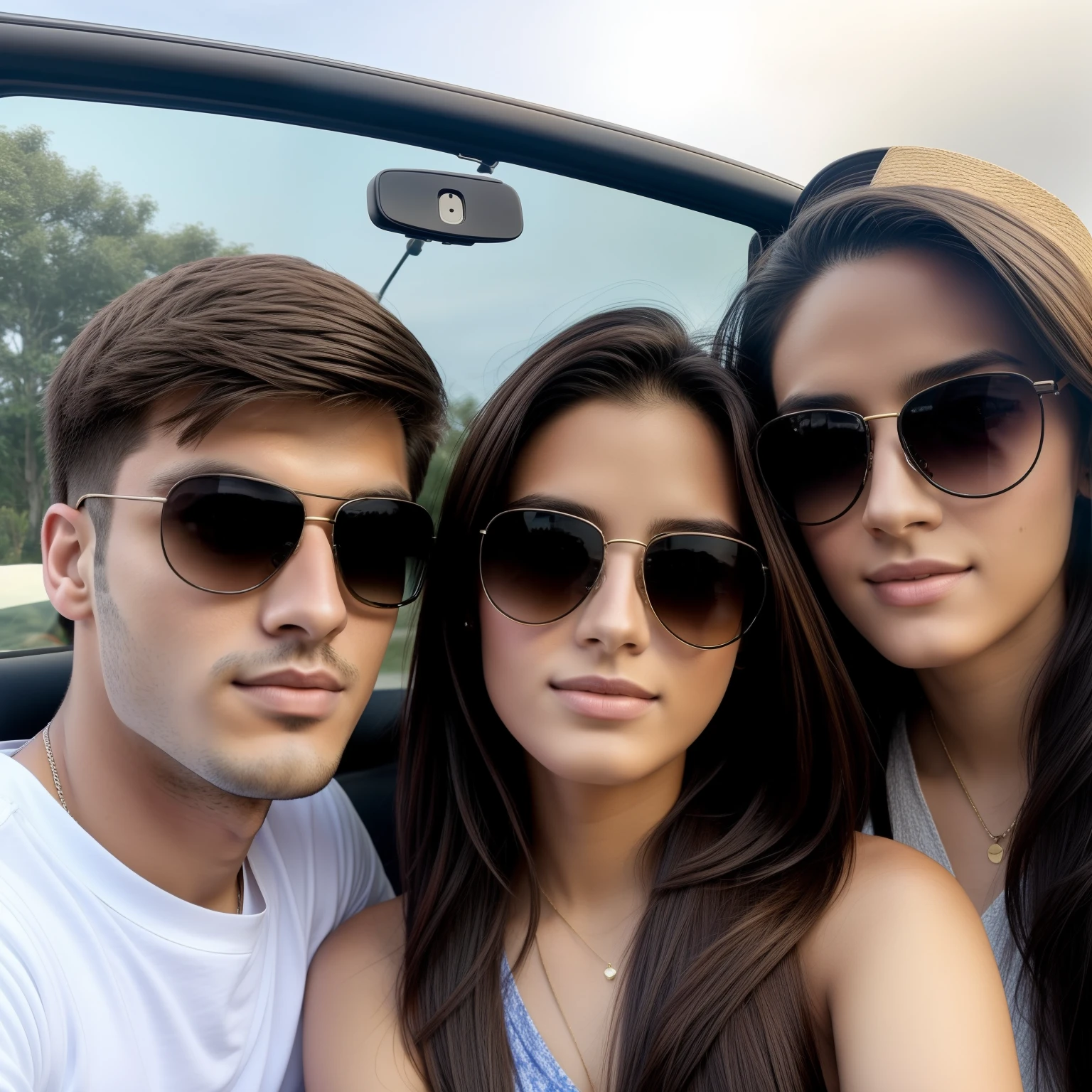 22 years old handsome man with sunglasses, and his girlfriend next to him, selfie, Real Life Remote Capture, boydan foto