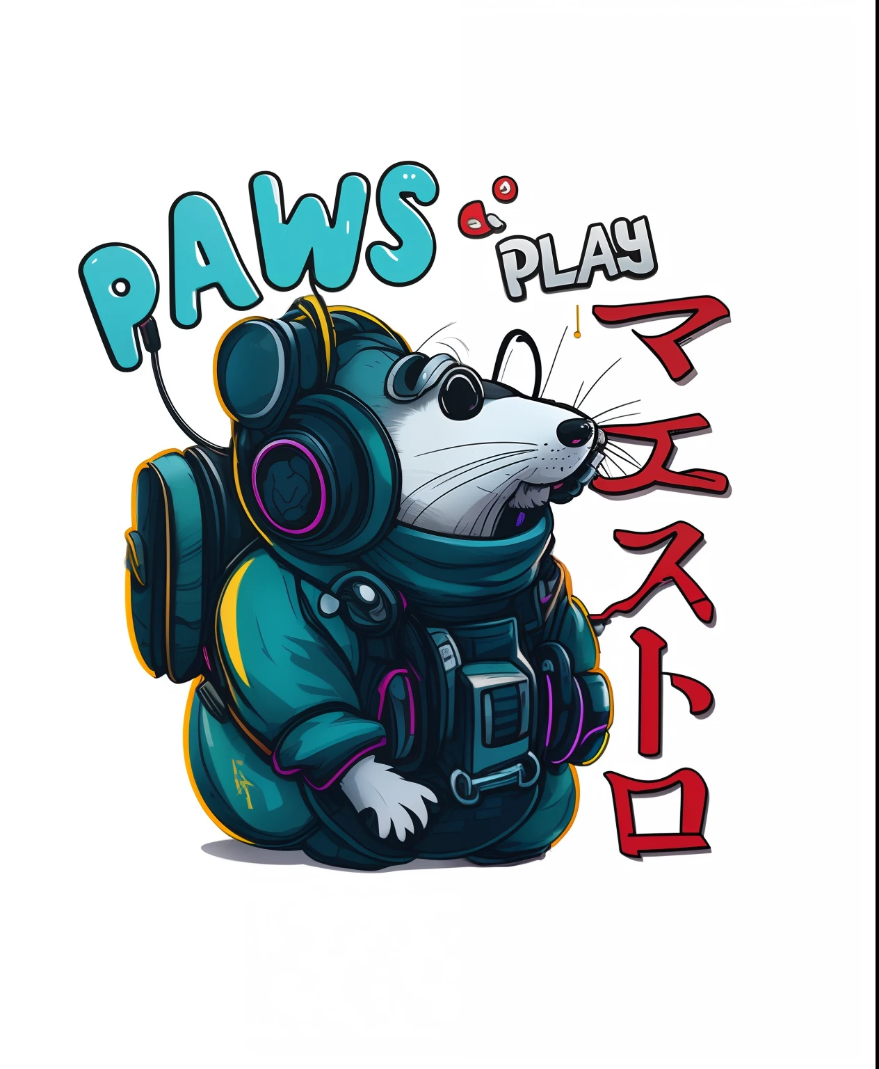 a close up of a mouse wearing headphones and a backpack, paws, let's play, paws firm to the ground, an anthropomorphic gangster rat, anthropomorphic gangster rat, furry paws furry, play, cyberpunk mouse folk engineer, furry paw art, sharp paws, furry paw pov art, anthropomorphic rat, plays videogames