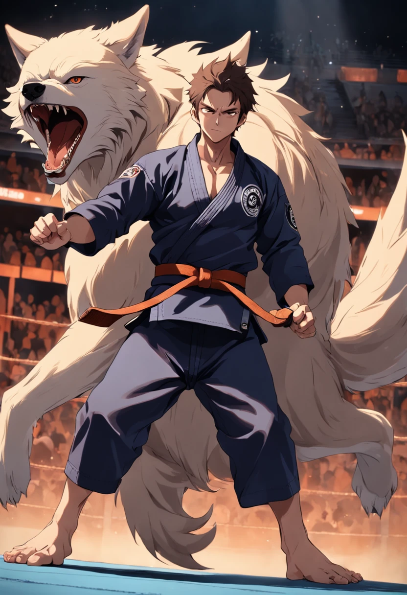 Man brown belt of Jiu Jitsu with wolf features