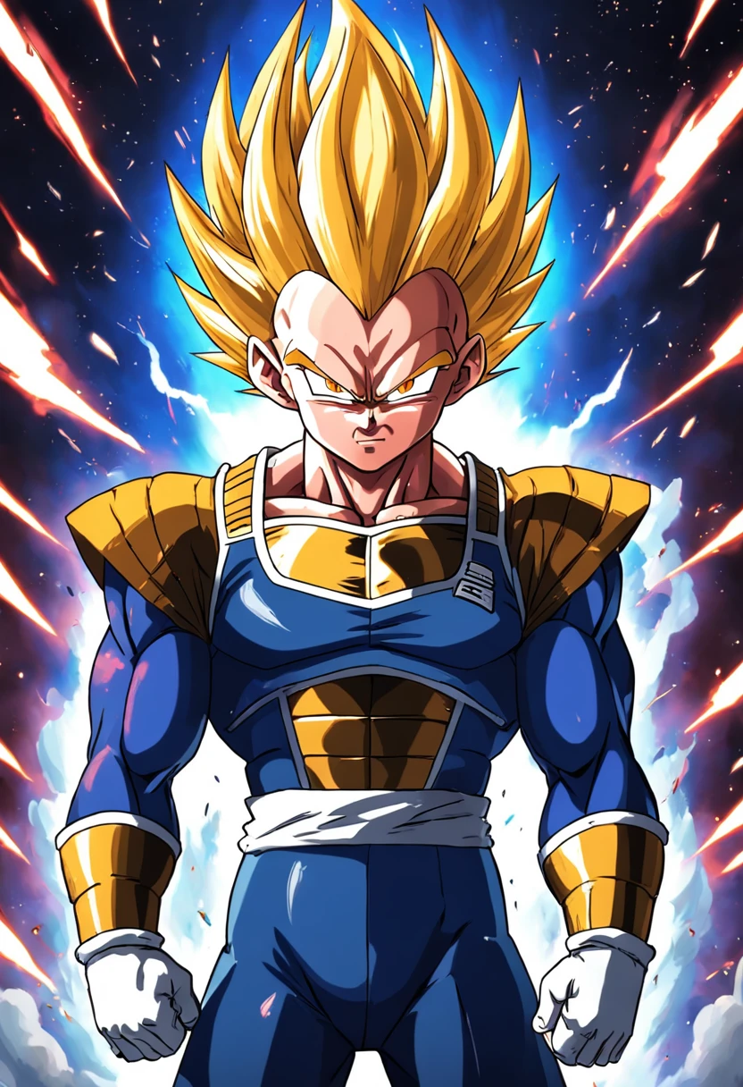 Vegeta super saiyajin malhando intensamente em uma academia moderna.