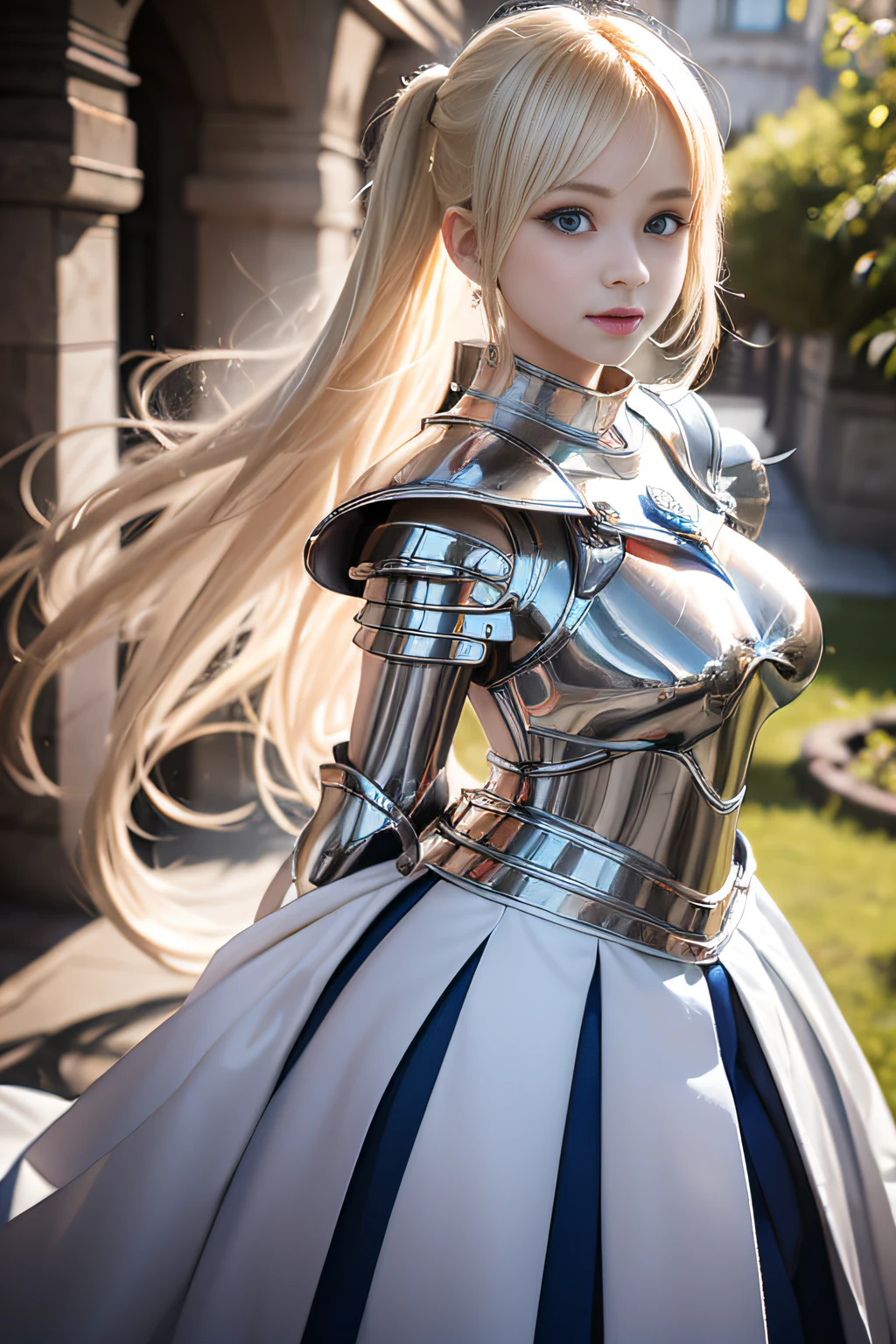 8K woman standing, facing directly at the camera, a beautiful well-turned woman in armor spoiled you, she has medium breasts hard armor with raw metal. com pequenos, detalhes de espinhos de ouro, futurista branco, com pequenos detalhes de ouro, seu cabelos muitos longos