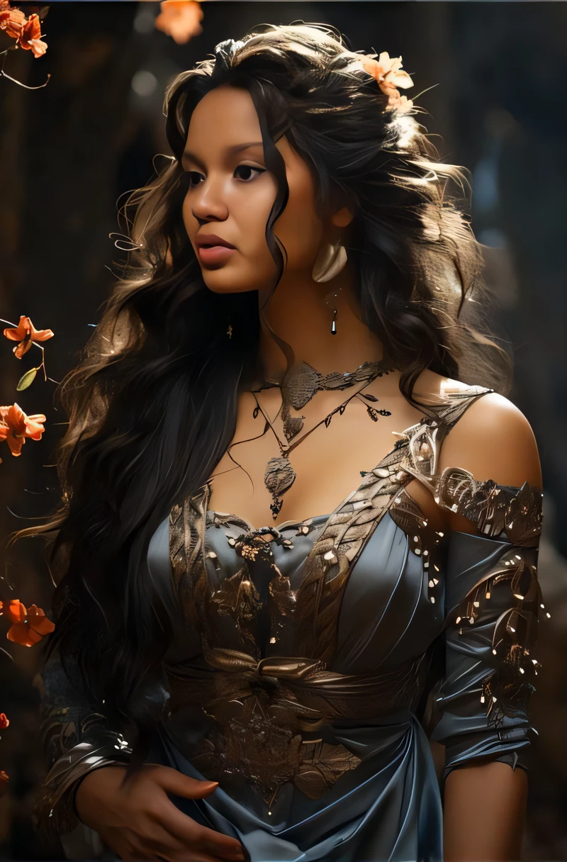 a woman in a dress standing in front of a tree, fantasy style clothing, elfo bonito com vestes ornamentadas, muito bonito elven top model, linda donzela fantasia, mulher linda, donzela bonita, como um personagem de fantasia medieval, cosplay ornamentado, ainda de um filme de fantasia, princesa medieval, beautiful elven princess, Rainha elfa bonita e elegante, usando uma roupa ornamentada