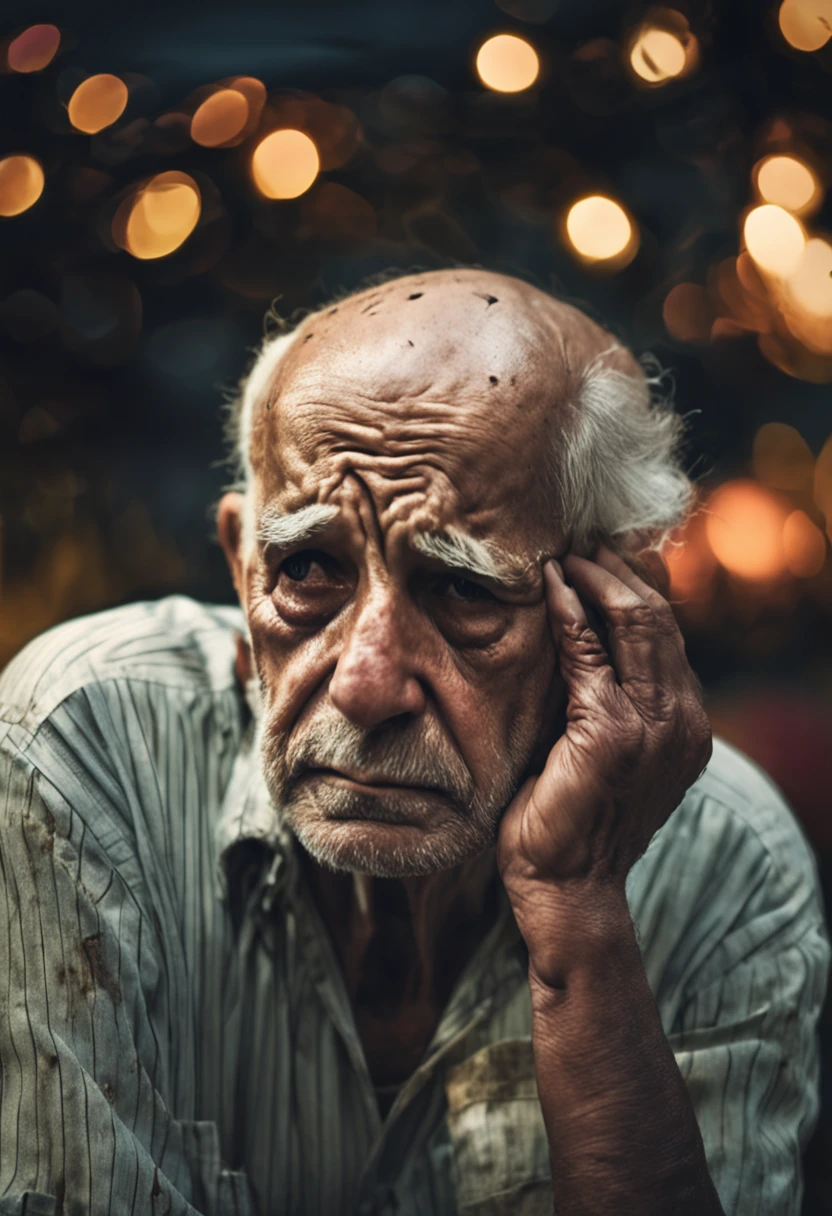 a sad old man in pain