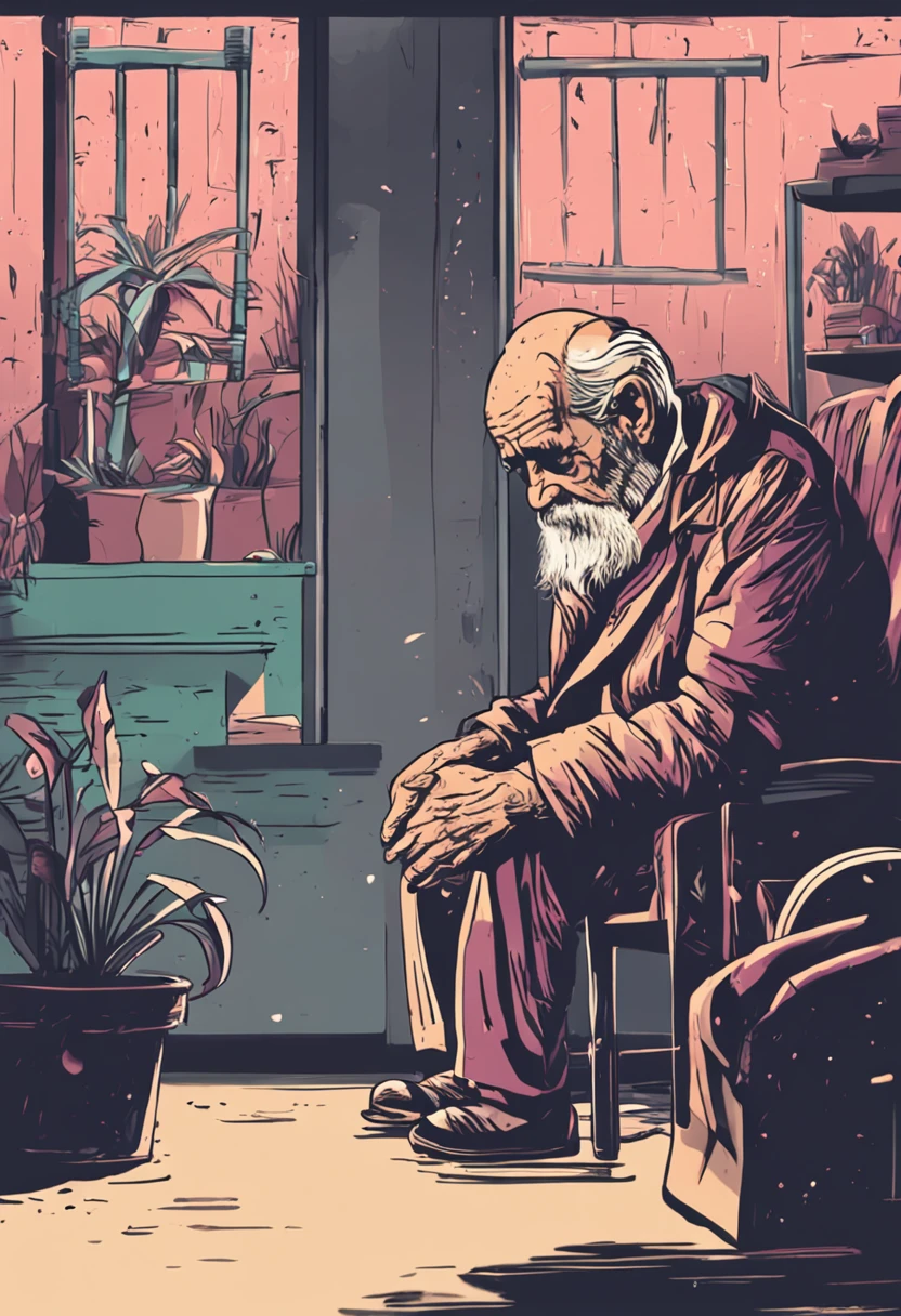 a sad old man in pain
