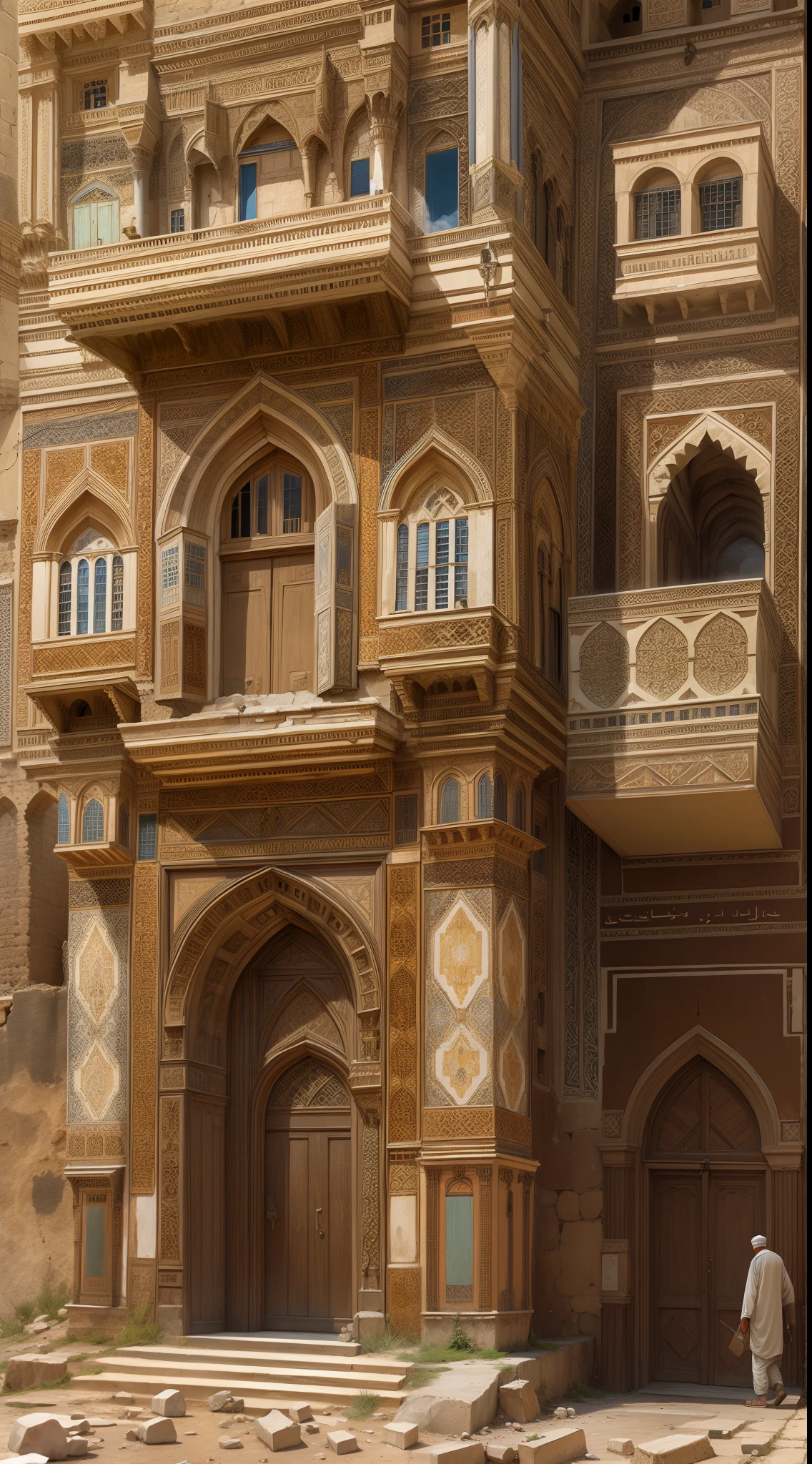 Old Sana'a Yemen, a realistic building , Castle, Palace, Stone