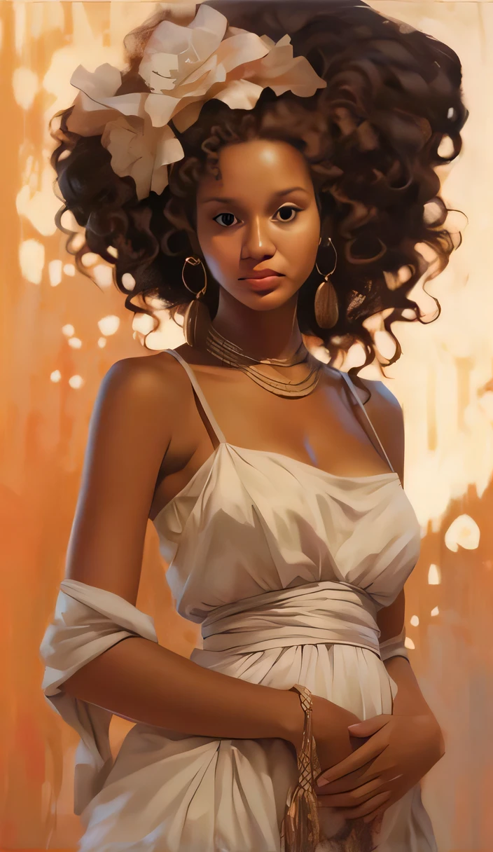 uma pintura de uma mulher com uma flor no cabelo, inspirado em Thomas Blackshear, Rob Rey, Charlie Bowater Cores Profundas Ricas, Directed by: Thomas Blackshear, arte do personagem charlie bowater, No estilo de Charlie Bowater, estilo de arte charlie bowater, Directed by: Charlie Bowater, Estilo de Charlie Bowater, por loish, Estilo de Stanley Artgerm