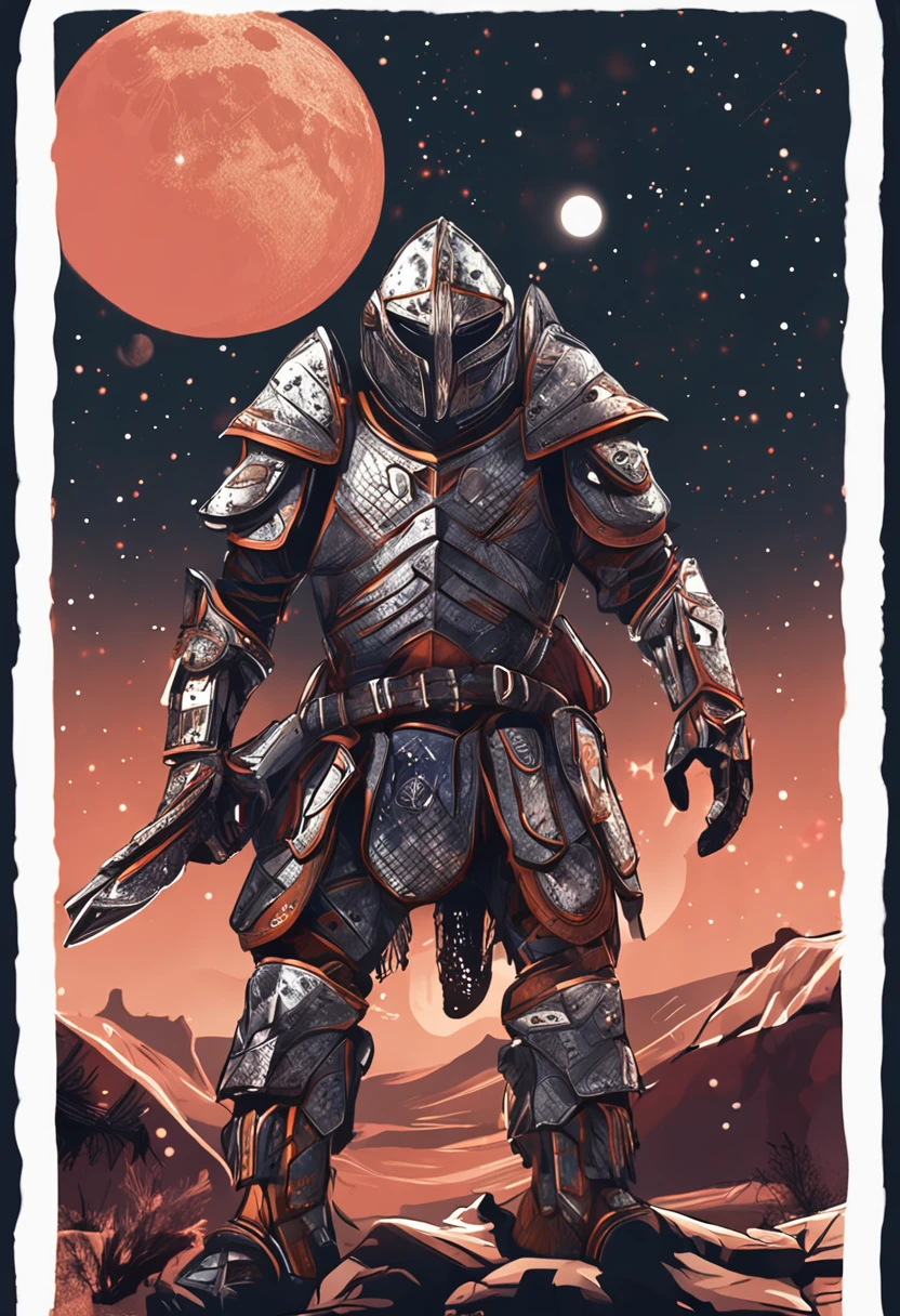 A lone wolf in armor on a starry night