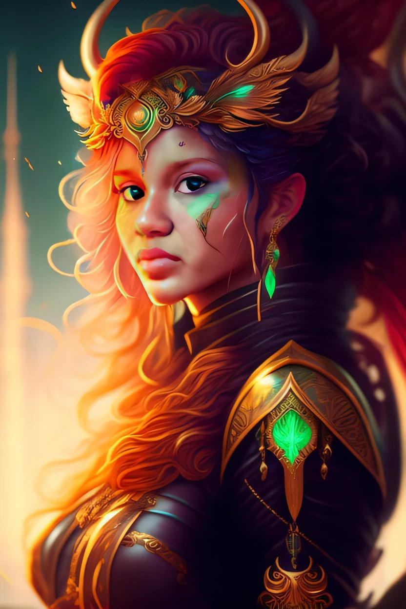 uma mulher com chifres e uma luz verde no rosto, retrato de fantasia fosco detalhado, retrato de arte conceito de fantasia, arte fantasia behance, epic fantasy art portrait, arte do retrato da fantasia, retrato da fantasia, retrato da arte da fantasia, Artgerm Julie Bell Beeple, retrato do personagem da fantasia, Epic fantasy art style, Epic Fantasy Digital Art Style, retrato bonito da arte da fantasia