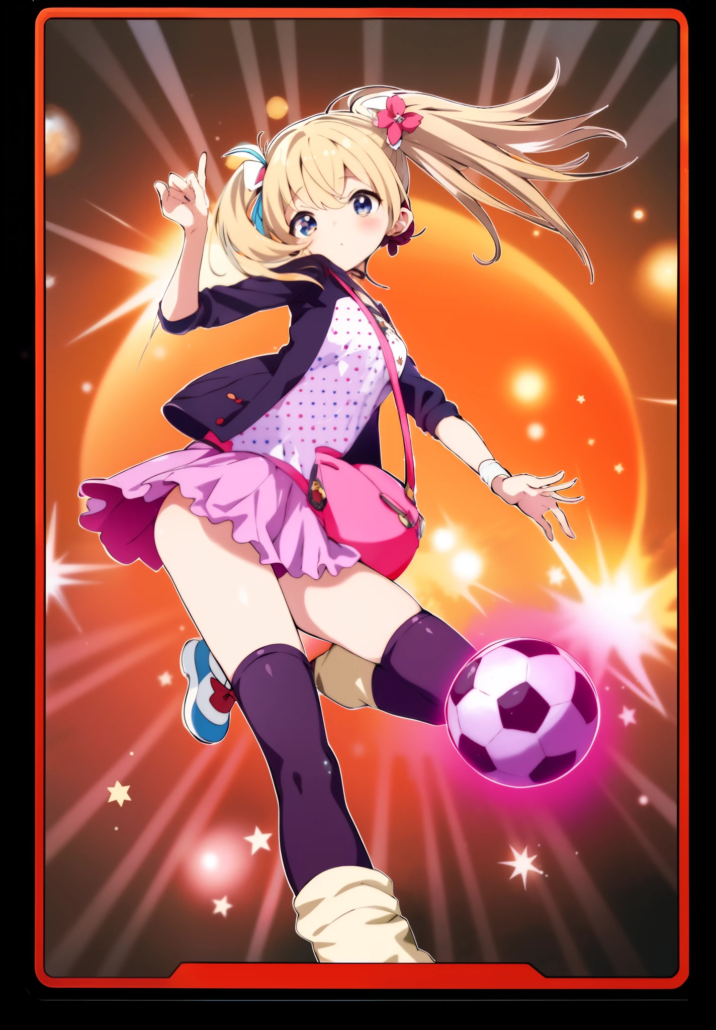 do anime chutando uma bola de futebol com uma estrela no fundo, anime moe artstyle, splash arte anime loli, Massa Amane # ) ), estilo anime ecchi, Massa Amane , Menina do ahamada Lucy, Marin Kitagawa Fanart, inspirado em Tsubasa Nakai, !!retrato de corpo inteiro!!, Loli no vestido, e melhor garota