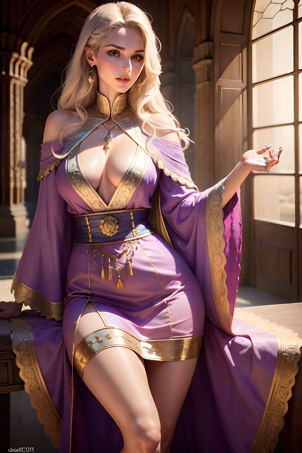 Highly detailed 4k realistic photo ((corps entier, y compris les jambes)) de la belle fille anglo-saxonne de 30 ans en sueur avec ((sharp jawline)) avec un caftan marocain couvre son corps entier princesse glowing respectable