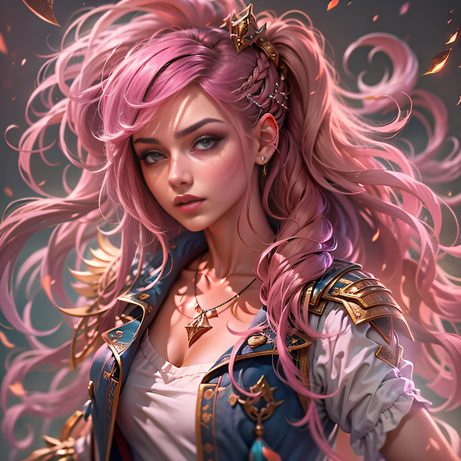 ighly detalhado，tmasterpiece，Hiper Alto Detalhe，Menina bonita e legal，dinamic angle，world mastery theater，long messy hair，melhor qualidade，o CG Unity 8K Wallpapers extremamente detalhado，Inky，estarrecedor，cinemac lighting，brilho do flare da lente，ighly detalhado，tmasterpiece，Hiper Alto Detalhe，8k、realisitic, -pink hair-