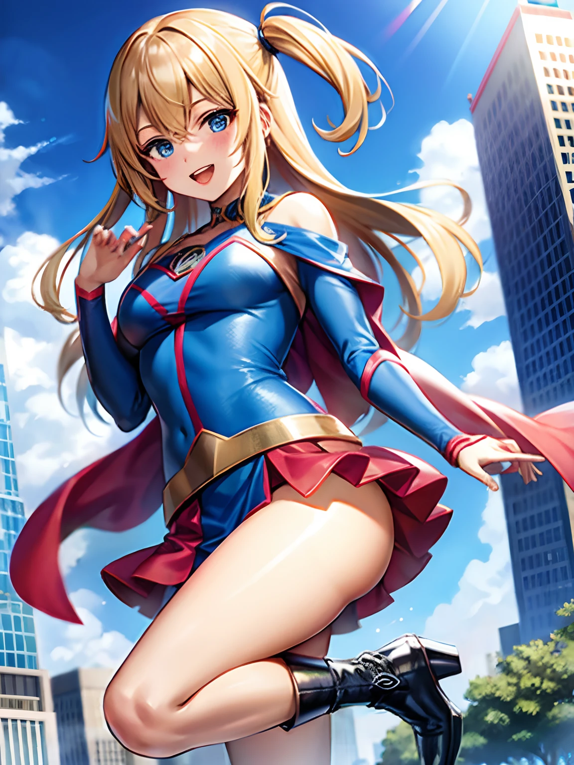 Japan's hectic beauty in Supergirl cosplay, skyscraper side