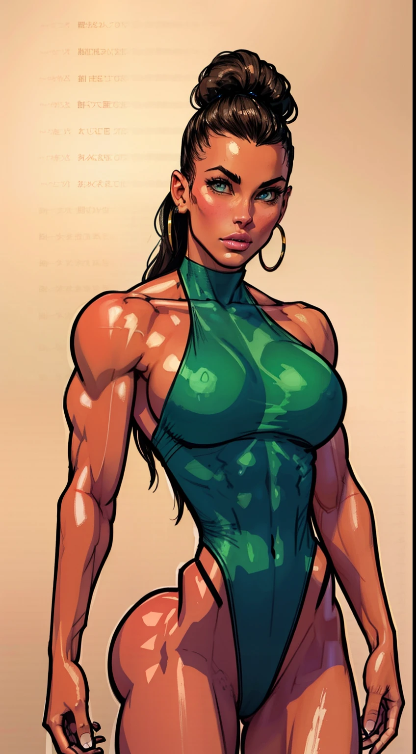 a drawing of a female barbarian, (pink skintone:0.9), muscular body, feminine, huge upper body, wide shoulders, veins, beautiful face, full lips, slim face, high cheekbones, muscular, in the art style of mohrbacher, in style of peter mohrbacher