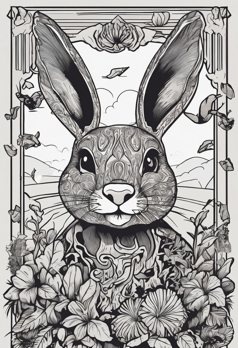 /imagine prompt: rabbit illustration for a sticker with a black background, in bold outline style, jagged edges, trashcore, light shading --v 5.2
