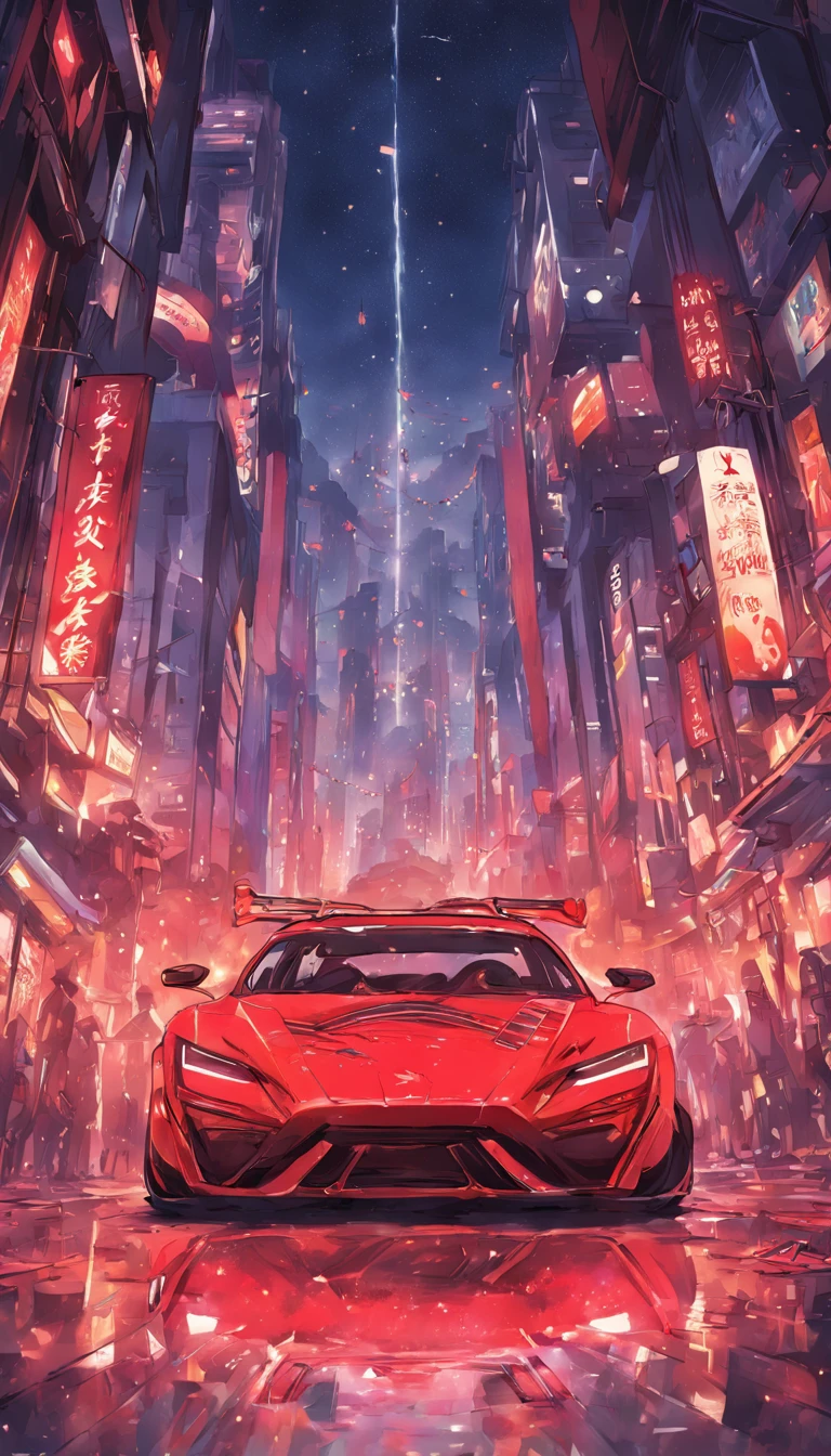 Um carro vermelho esportivo na cidade