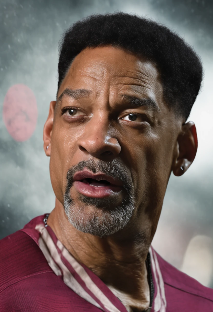 uma foto de Will Smith focada no rosto, perfil, olhos serrado, imagem real. ultra realista, 8k, mega realista, 27 anos, angry expression, eyes full of tears, chorando, ultra real, qualidade de cinema, realidade humana