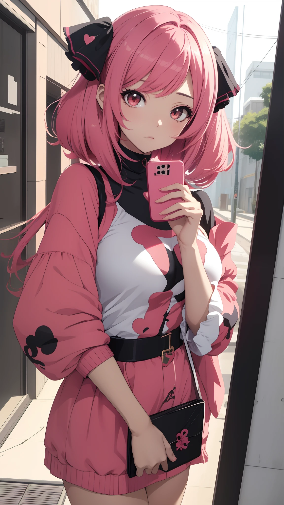 anime com cabelo rosa e top preto tirando uma selfie, anime vibes, em estilo anime, em estilo anime, Anime Waifu, estilo anime. 8k, estilo de arte de anime, estilo anime 4K, Anime Wallaper, estilo de arte anime, estilo anime, uma garota de anime, Estilo anime misturado com Fujifilm, menina, arte anime de alta qualidade, estilo anime