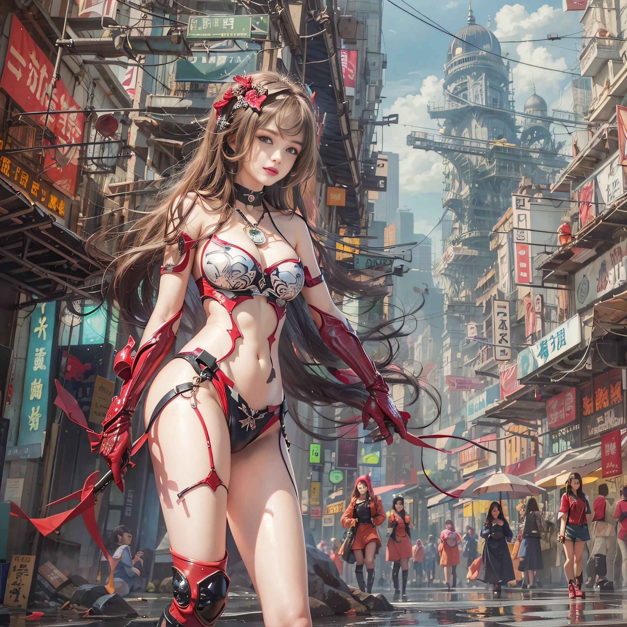 ((masterpiece:1.4)、(top-quality:1.4)、(reallistic:1.7))、Dirty pair、Sexy duo、Super sexy daughter、Super beautiful girl、((2girls:1.4))、Shiny natural skin texture、Glossy luxury latex、Luxury Latex Bodysuit、By Luis Royo、age19、Super Ultra Ultra Bikini、(Two arms:1.4、Two legs:1.4)、(perfect anatomia:1.4)、(Perfect female body:1.4)、Portrait photo of a girl、Soft front light、beautiful countenance、kawaii faces、Beautiful udder、huge tit、Beautiful ass、A detailed eye、Draw eyes clearly and beautifully、beautidful eyes、Narrow waist、Raw photo、red-lips、Red boots、a choker、a necklace、耳Nipple Ring、1 screen display、City of the Future