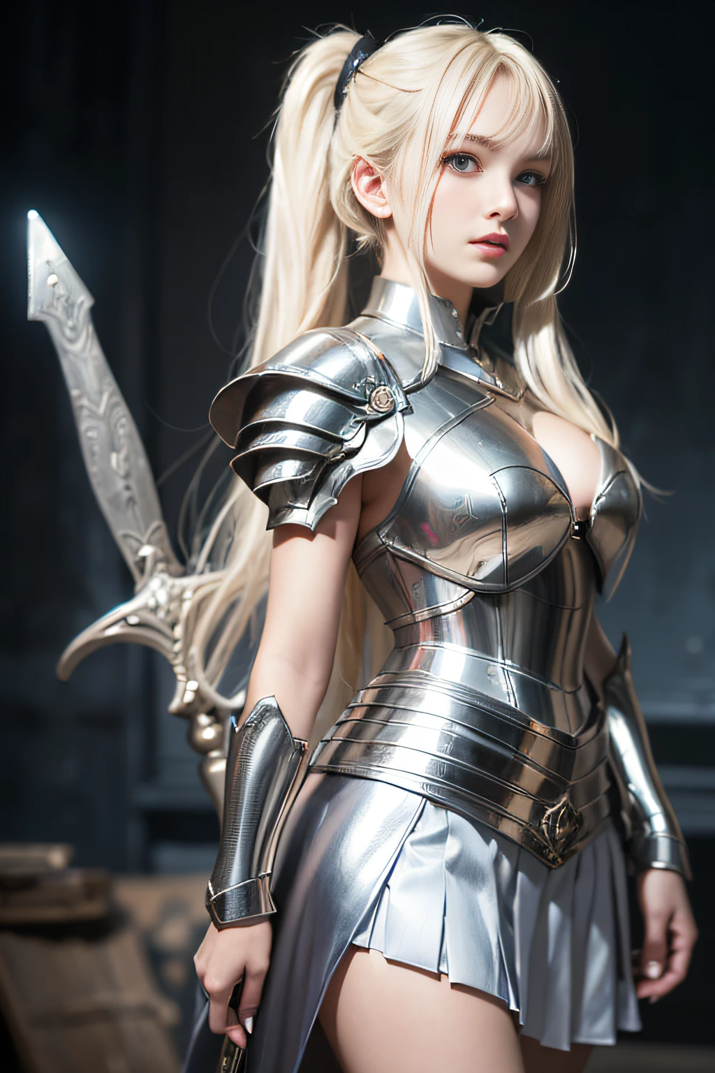 8K,Masterpiece,Holding my knees, White panties,female knight, Long Hair, Realistic, Sci-fi fantasy,female game character