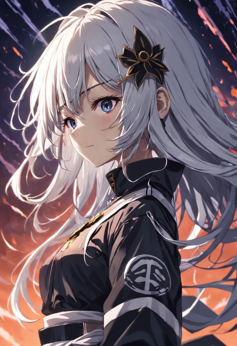 a detailed illustration by Satoru Gojo, cabelo prateado, uniforme preto, olhos vendados, atmosfera sombria, powerful and charismatic