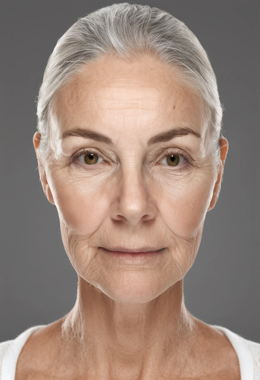 Bald woman, 60 years old, with skin wrinkled by the action of time, many wrinkles and expression lines, opaque and lifeless skin --auto