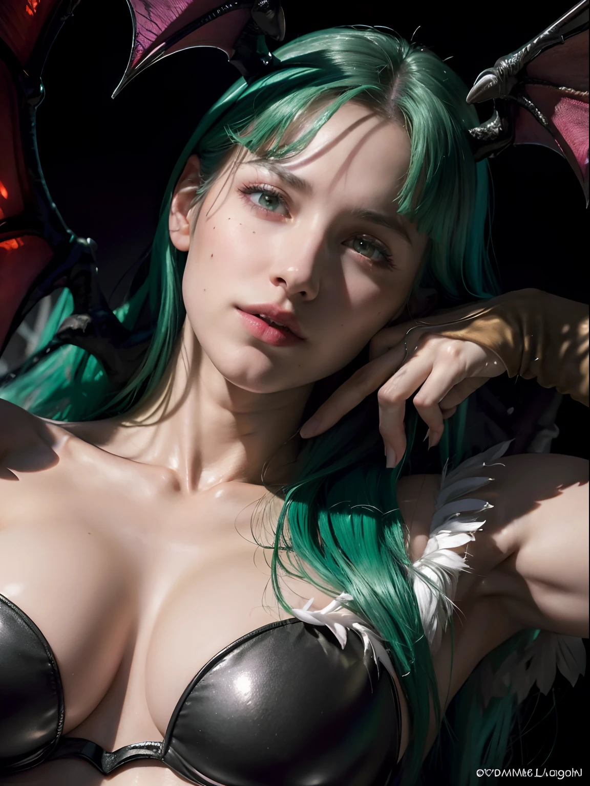 ((Masterpiece)), (high resolution:1.4), morrigan aensland, looking at viewer, beautifull smile, graveyard at night background, darkcasttle outside, beautiful face, highly detailed skin, skin pores,(highly detailed face:1.1), (highly detailed eyes:1.1), realistic pupils, full face blush, full lips, (perfect anatomy:1.1), (perfect proportions:1.1), (photography:1.1), (photorealistic:1.1), volumetric lighting, dynamic lighting, real shadows, (highres:1.1), sharp focus, rembrandt lighting, (realistic, hyperrealistic:1.4), intricate, high detail, dramatic, subsurface scattering, big depth of field, vivid, polished, sharpened, ((full Sharp)), (extremely absurdres),16k hdr,