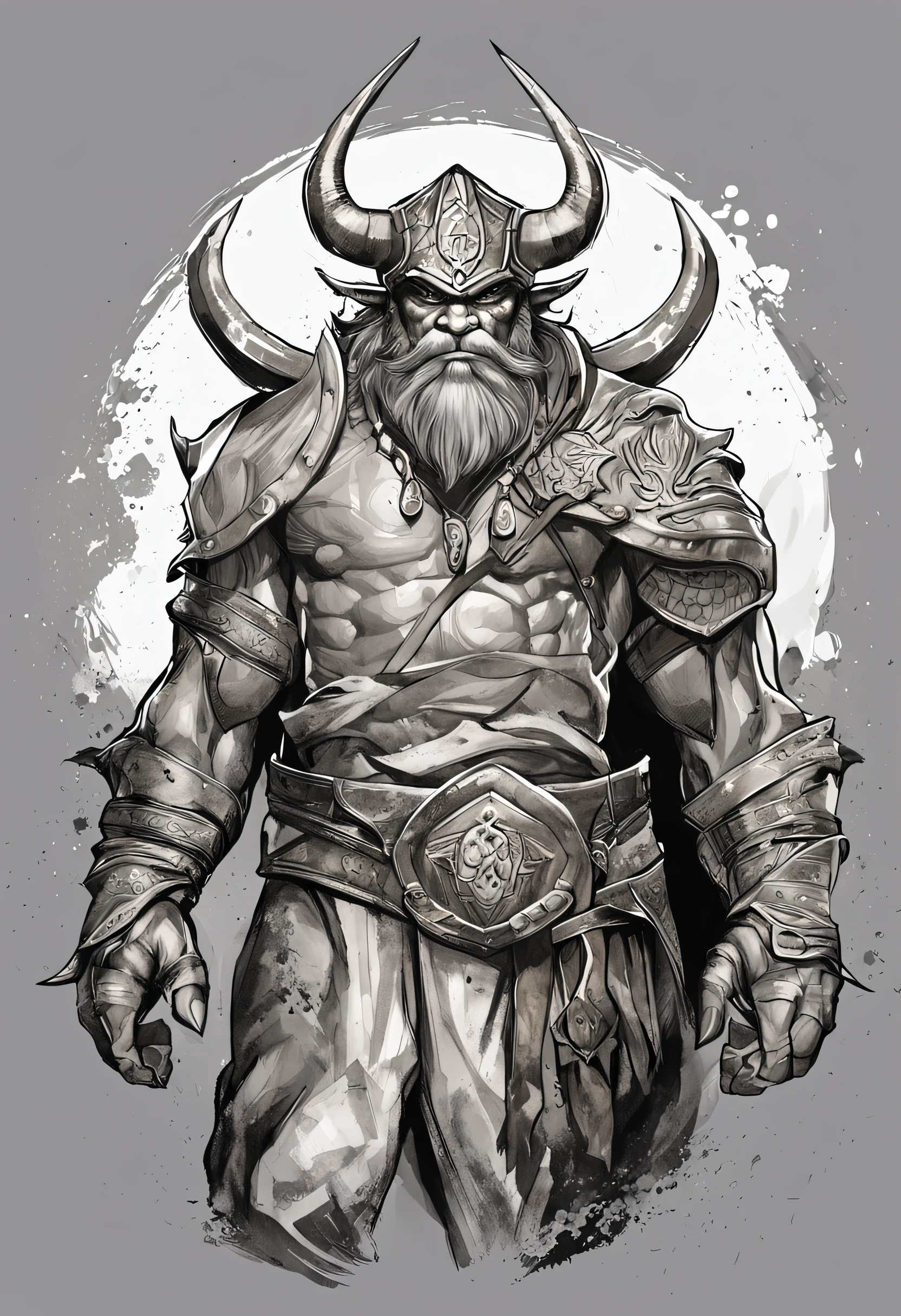 design circular, t-shirt design, orc 2D illustration, epic lighting, Realistic, cinematographic, dark background, black and white, --v 5.1 --stylize 500 --ar 3:4