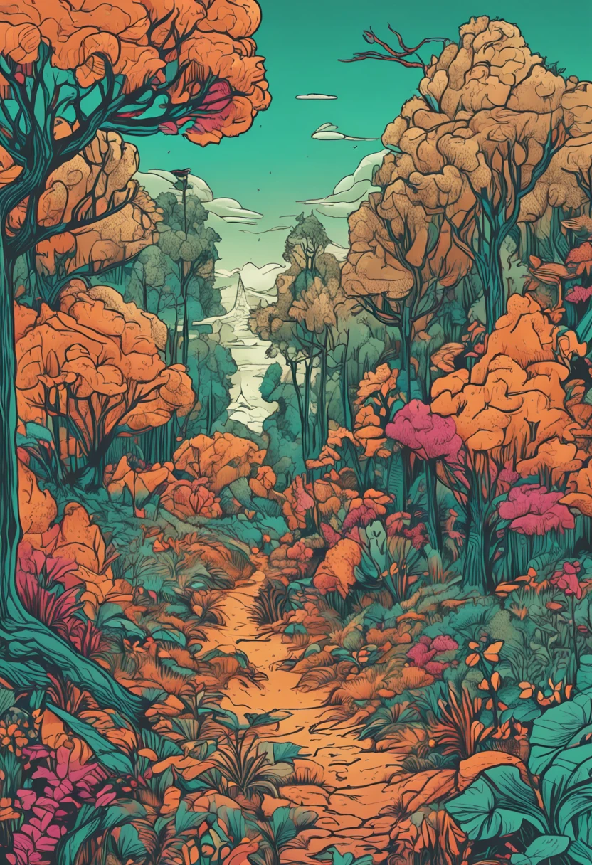 desenho de floresta encantada com mapa