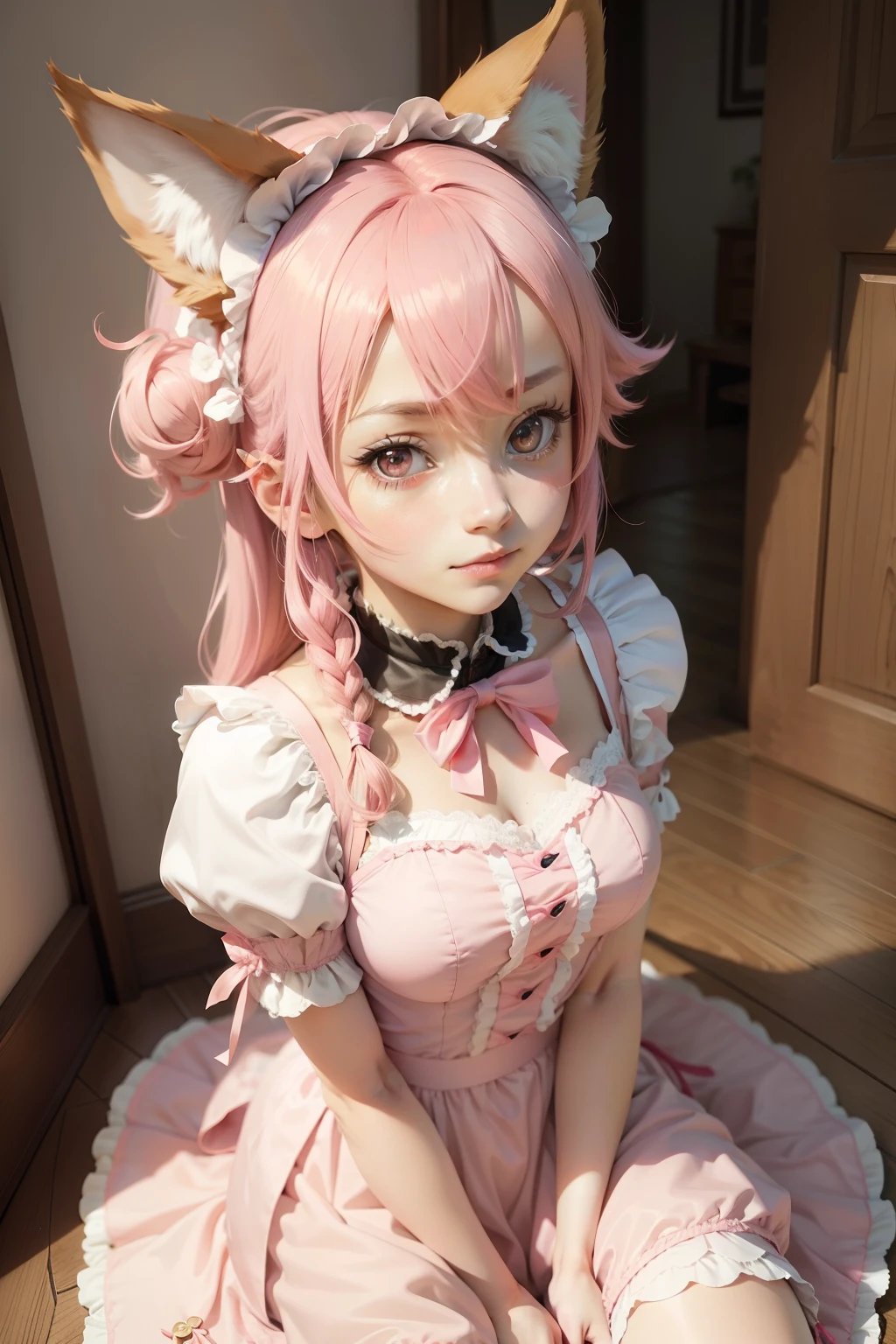 Anime characters, pink, maid outfit, fox ears, cute avatar