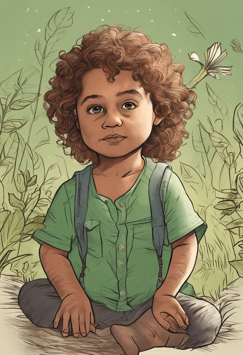 a beaultiful children, 6 years, skin brown, green eyes, long brown curly hair, various pouses and expressions, white background