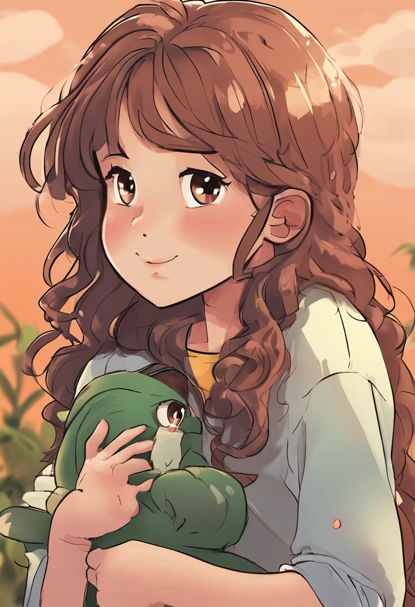 a beaultiful children, 6 years, skin brown, green eyes, long brown curly hair, various pouses and expressions, white background, ilustration book style
