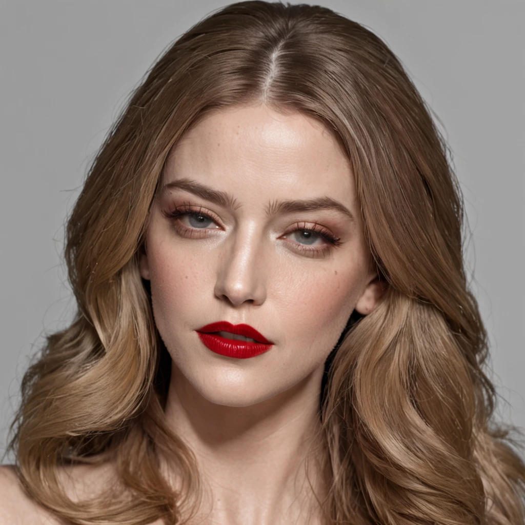 um close up de uma mulher com cabelo comprido e um vestido, Âmbar Heard, amber heard as captain america, with parted lips and stunning, with very thin lips, mulher mais bonita da terra, mas um olhar severo sobre ela, both have red lips, taken in the early 2020s, parted hair, wide golden eyes and red lips, pelada