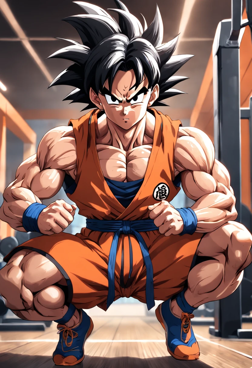 Bowser, muscular, tmasterpiece，best quality，1man，Dragon Ball，son goku，gym room，Bench press，Hold dumbbells in your hand，musculature，Bare upper body，Full body photo，dim murky lights，（neonlight：0.7）