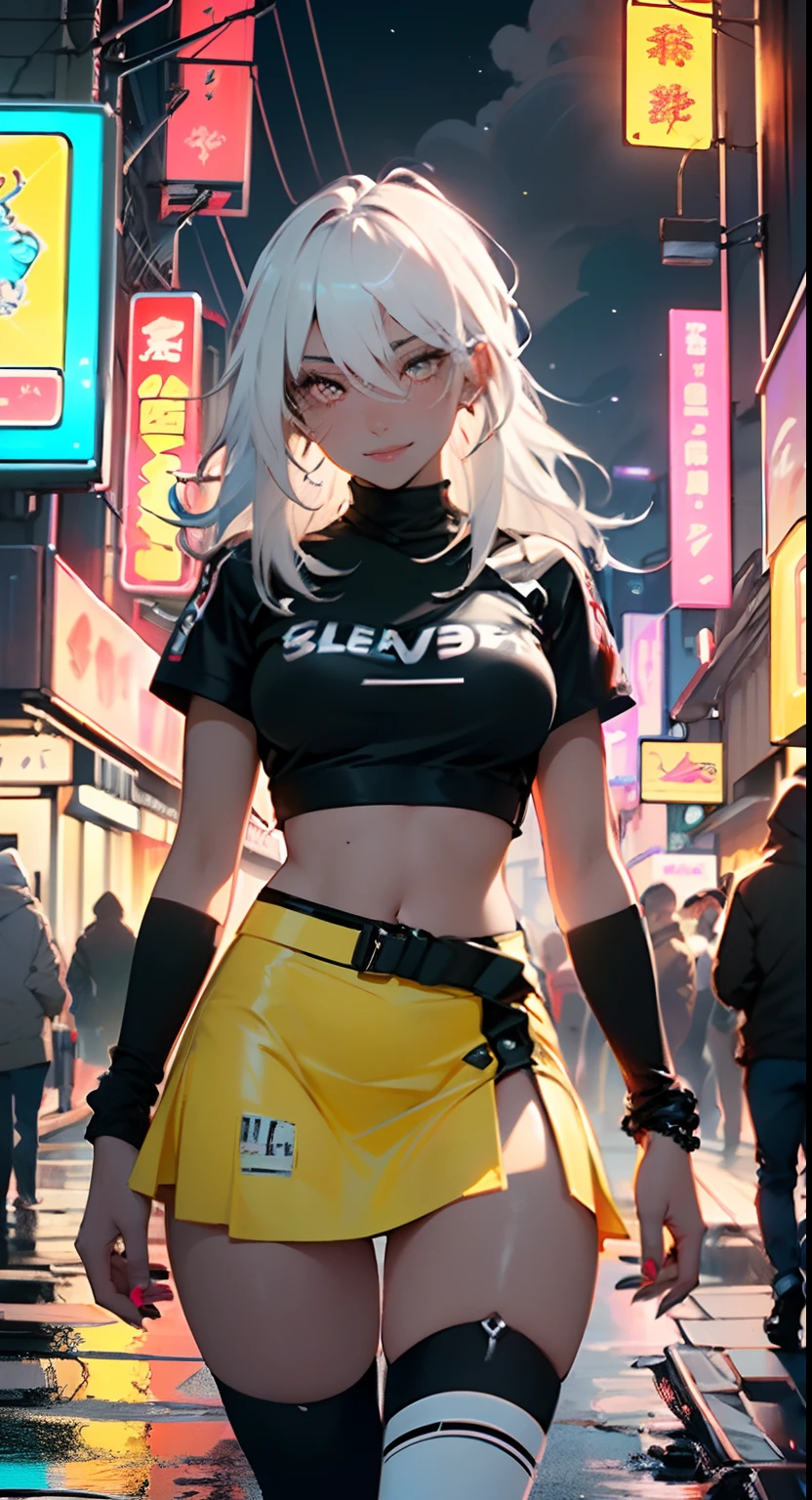 Skinned escura,Skinned muito escura,tenebrosa_Skinned,
rave,(((1girl))),((girl with extremely beautiful and beautiful white hair)),
(breasts big:1.4),Sagging ,(((white hair:1.35,flat hair,long hair:1.4,colored inner hair,ear breathing))),(((very light yellow eyes:1.3))),intricate eyes,beautiful detailed eyes,symmetric eyes,((plumpness)),((((black girl,Skinned negra,de Skinned escura_female,Skinned escura:1.3,ebony skin,Lustrous Skin:1.5,Skinned brilhante: 1.5,Skinned brilhante,Skinned muito brilhante,shinny body,plastic glitter skin,Skinned brilhante exagerada,glowing skin like ebony,Skinned iluminada, wet legs))),(spider lower abdomen,narrow waisted,wide hip,athletic body,inflated legs,delicate detailed fingers,body detailed,human hands,(face detailed)),
fluffly,slutty,seducer,Erotic,(((NSFW))),
zettai ryouiki,revealing clothing,mostrar Skinned,((rave shirt with yellow print,rave mini skirt,Visible floss bracelets)),(wearing a rave outfit:1.3,rave clothes,seminu,with little clothes),((wetclothes,intricate outfit,intricate clothing)),
(dynamic pose:1.0),focus solo,Embarrassed,(centred,scale to fit dimensions,rule of thirds),
Cyberpunk city by the sea at night, with bright neon signs and dark stormy clouds and puddles, scenecy:1.25,
highres, sharp focus, (ultra detaild, extremely detaild), (photorealistic art:1.37),(extremely detaild CG unidade 8k papel de parede),((Tema de fundo synthwave)),(((swirly vibrant colors))),(intricate background),(master part),(best quality),