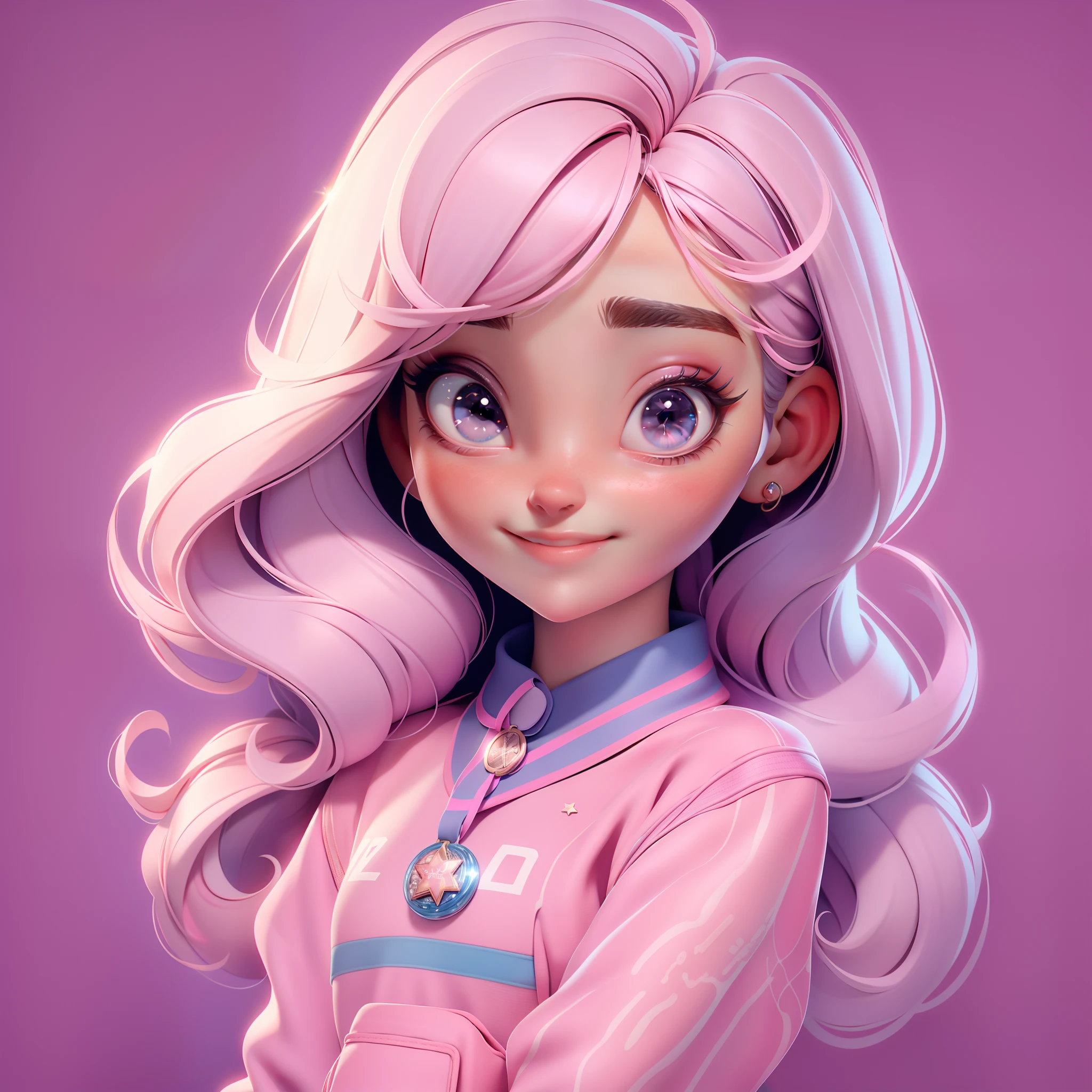 Menina exploradora,, alegre, cabelos amarrados, assustada, cabelos rosa, correndo, fugindo, com medo