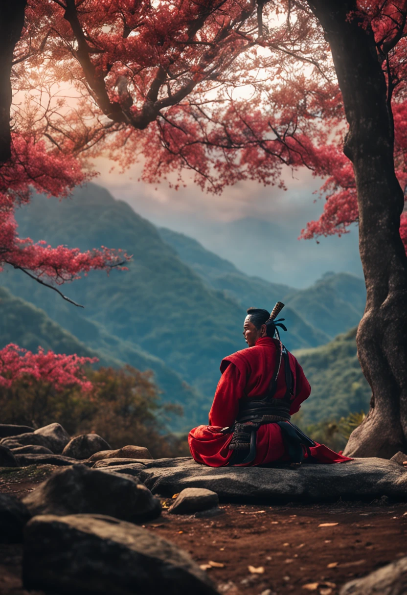 SAMURAI REALISTA MEDITANDO DE JOELHOS  (obra-prima) (8k high resolution) (melhor qualidade) (Ultra Definition) (Ultra realista)(Foto RAW) (Foto realista) (bright illumination)