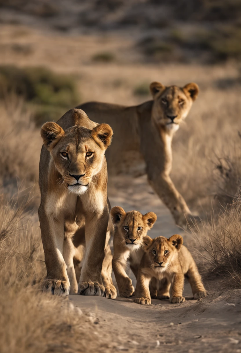 Systematic diffusion: Lioness with cubs on a white background.