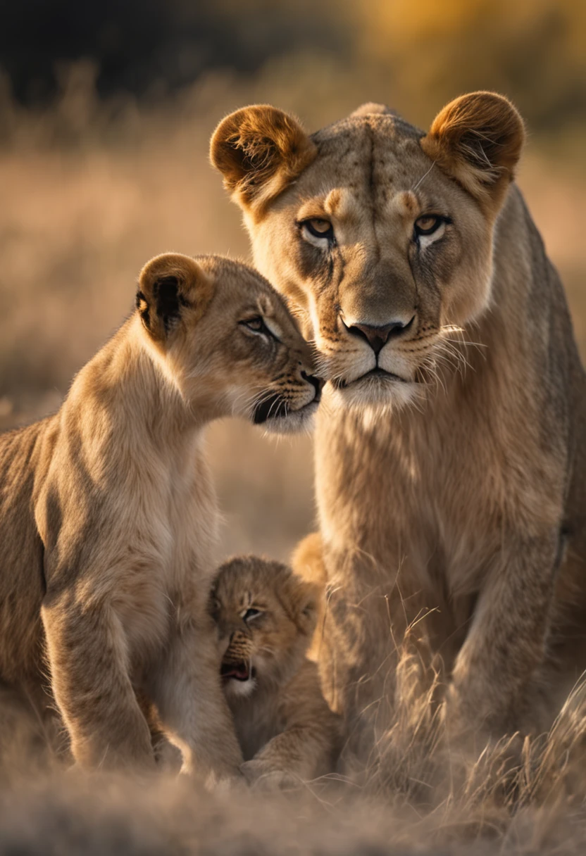 Systematic diffusion: Lioness with cubs on a white background.