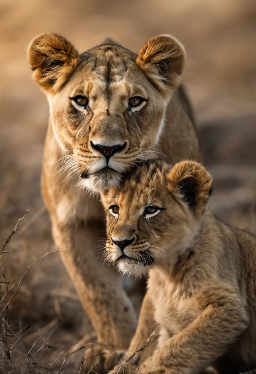 Systematic diffusion: Lioness with cubs on a white background.