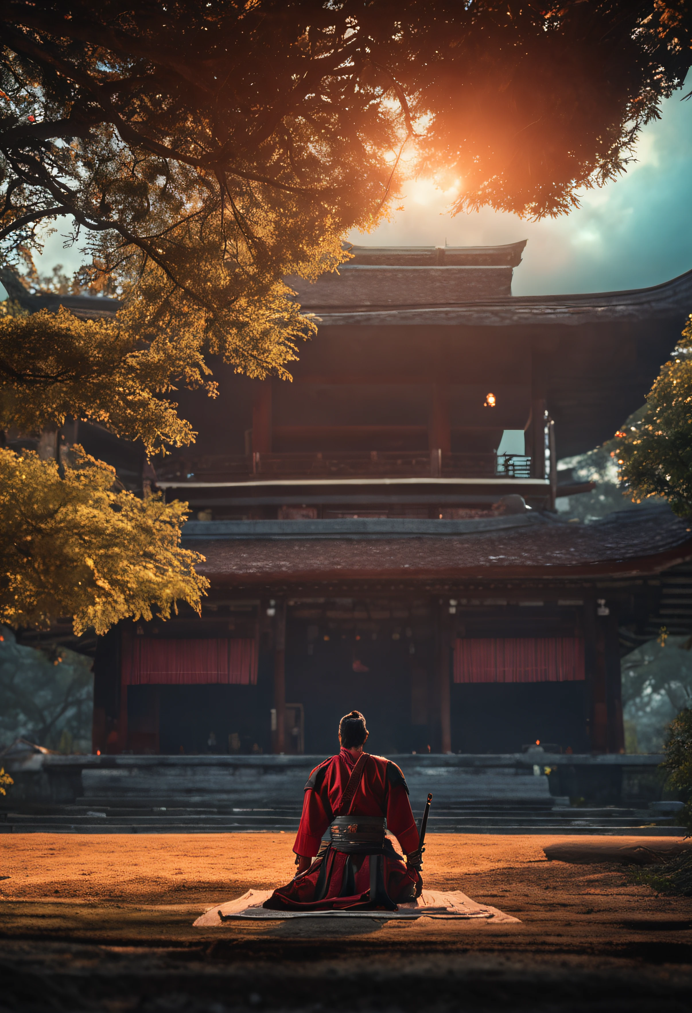 SAMURAI REALISTA MEDITANDO DE JOELHOS (obra-prima) (8k high resolution) (melhor qualidade) (Ultra Definition) (Ultra realista)(Foto RAW) (Foto realista) (bright illumination)