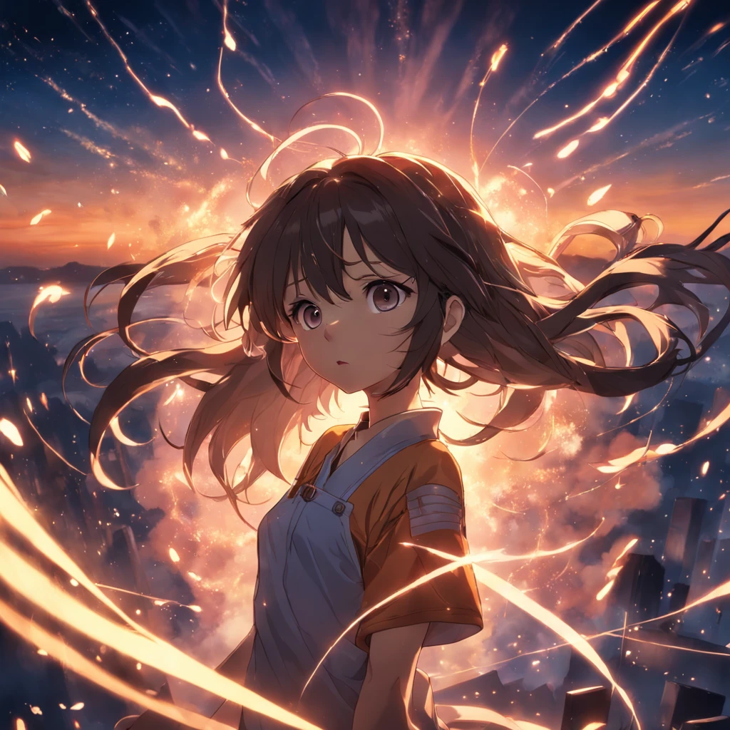 obra-prima, melhor qualidade, filme ainda, dj, Deejay floating in the sky, close-up, brilhante, feliz, Soft lighting and Warm, sun sunset, (Sparks: 0,7)