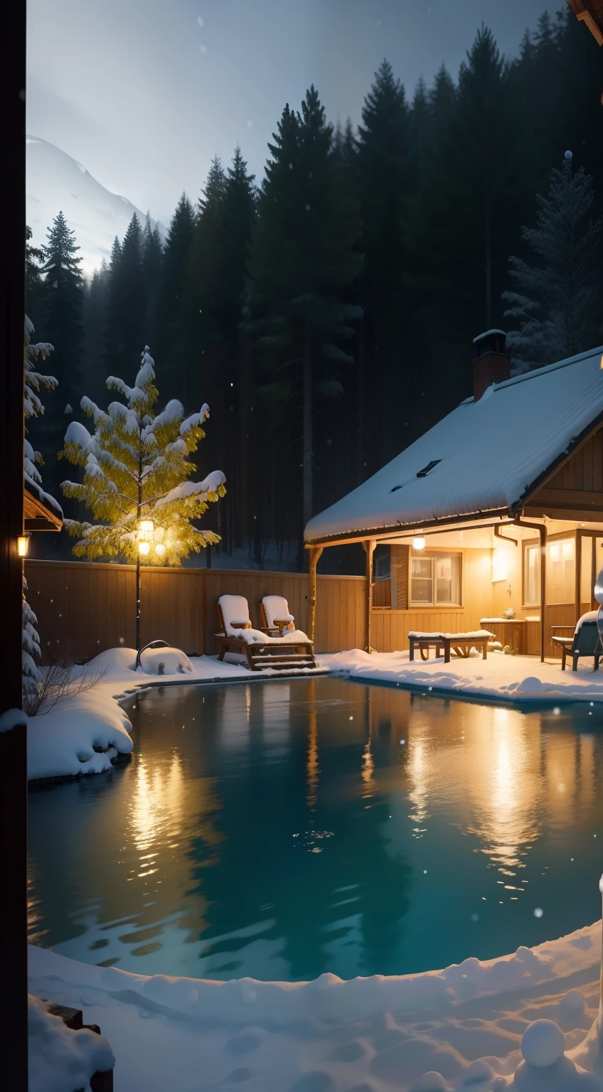 Kemi, Cosy, winter, snowing, Christmas, swimming pool,Finnish style, is beautiful, swimming pool, 真实感, in the woods, project, 4 variants, design, View from the street, Life-size